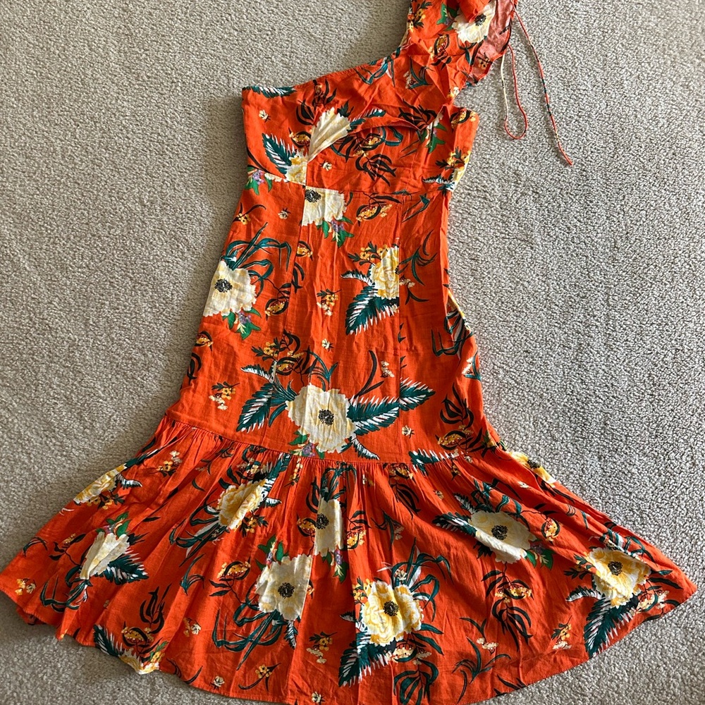 Floral Orange One-Shoulder Dress